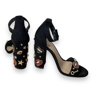 Aldo Larelle Open Toe Glam Sandal Heel Black Embellished Women's Size 5